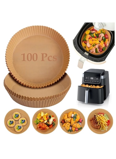 100Pcs Air Fryer Disposable Paper Liner   Round Non-Stick Baking Parchment Paper &acirc;&euro;&ldquo; Waterproof &amp; Heat-Resistant 20cm (7.9 Inch) for Air Fryer   Microwave, Oven   Roasting.