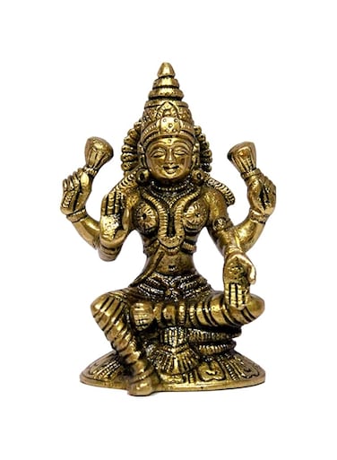 eSplanade Brass Laxmi Lakshmi Goddess Murti Idol Statue Figurine Sculpture - Pooja Idols - Home Decor - Golden - 4.75" Inches