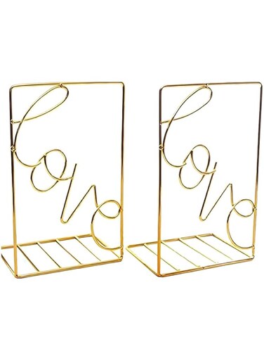 Bolivia's Decorative Metal Book Ends, 2 Pcs Bookends Gold, Book Shelf Holder Home Decorative, Non Skid Book Holder for Shelves, Rustproof Book Ends Supports Shelves for Decorating Office, School