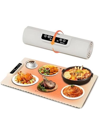 Electric Warming Tray Buffet Server with Adjustable Temperature Control, Foldable &amp; Spill-Proof Design, Non-Stick Portable Hot Plate for Parties, Dining Tables, Holiday Meals - 15" White