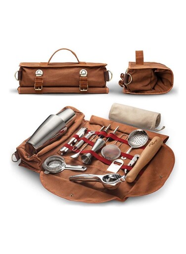 Bag Bartender Kit Bag Portable Waxed Canvas Bag Can Use For Professional 17-Piece Bar Tool Set Including Shoulder Strap For Easy Carry Bar Tools Not Include - Brown