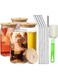 4 Pieces Glass Cups with Bamboo Lids and Glass Straw- Beer Can Shaped Drinking Glasses Set,Cute Boba Drinking Glasses 500ml