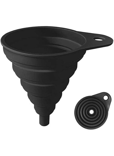 ELECDON Kitchen Funnel, Food Grade Silicone Collapsible Kitchen Funnel, Food Grade Funnels for Filling Bottles, Powder Transfer, Large Wide Mouth Canning Funnel, Small Funnel, Kitchen Gadgets (Black)