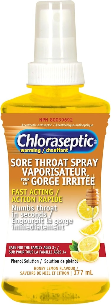 Chloraseptic Fast Acting Warming Sore Throat Spray, Honey Lemon Flavour, 177ml