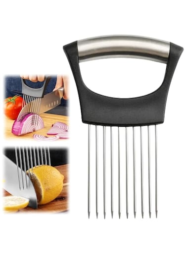 FDTY 1 pc Stainless Steel Onion Slice Holder, Lemon Slicer Vegetable Cutter, Chopper Slicing Assistant Tool for Meat, Onion, Potato, Tomato Home Kitchen Tools