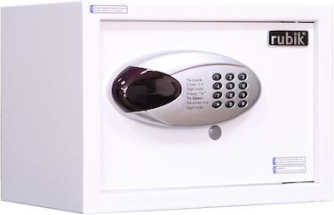 Rubik Medium Hotel Safe Box with Digital Motorized Lock &amp; Emergency Keys, Electronic Security Safe for Home, Office &amp; Hotel Use (25x35x25cm) RBH25E White