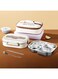 VAODO Bento Box and Lunch Bag Kit, Leakproof Stainless Steel 4-Compartment Lunch Box with Spoon and Soup Cup, for Adults, Children, Students, Office Microwave, 1500ml Capacity, Off-White