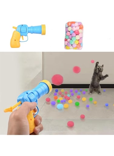 JCD Cat Toys Interactive for Indoor Cats,100pcs Pom Pom Balls with Launcher Set, Kitten Toys for Cats Self Play, Soothing Silent Ball, Silent Plush Elastic Bal,Cute Cat Ball Toy for Cat Enrichment