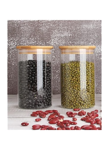 1CHASE Glass Food Storage Jars Containers, High Borosilicate Glass Jars with Airtight Bamboo Lid Set of 2, Kitchen Canisters for Coffee, Flour, Sugar, Candy, Cookie-750ML