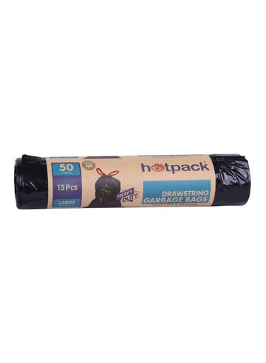 15-Piece Heavy Duty Drawstring Garbage Bag Set Black 75x103cm