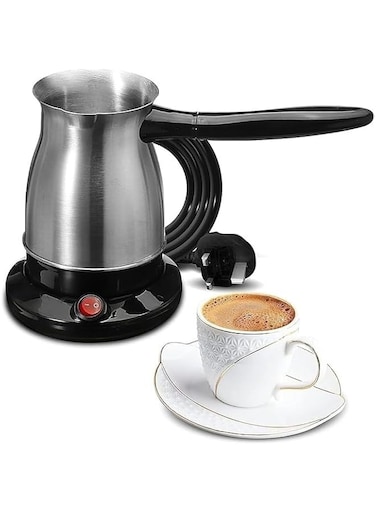 FITTO Turkish Coffee Maker &ndash; 800W Electric Coffee Pot with 600ml Capacity, 5-Cup Stainless Steel Kettle, Cool-Touch Handle for Turkish, Arabic &amp; Greek Coffee