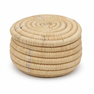 FITTO Natural Coil Palm Basket with Lid - Plain Round