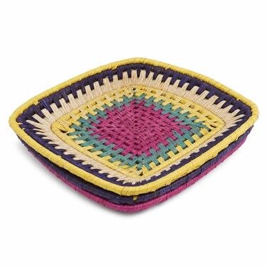 FITTO Flat Woven Palm Tray - Dyed Palm Edges, Assorted Colours