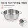 FITTO Deep Stainless Steel Pan - Rounded Body with Two Loop Side Handles, Silver, 30 cm