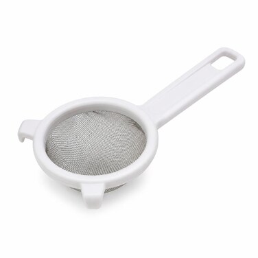FITTO Fine Mesh Tea Strainer with Plastic Handle - Steel Mesh, White, 14 cm