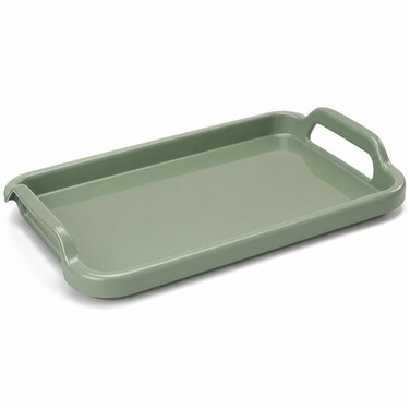FITTO Plastic Serving Tray - Raised Handle Ends, Stackable, Green, 40 x 28 cm