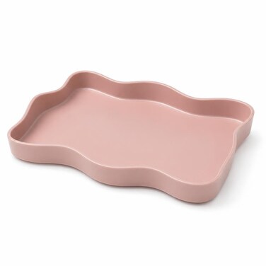 FITTO Plastic Serving Tray - Wavy Profile, Stackable, Pastel Pink, 30 x 20 cm