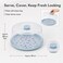 FITTO Cake Stand With Clear Dome Cover - Round Plastic Plate, Blue-Teal Base Ring, 30 cm