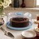 FITTO Cake Stand With Clear Dome Cover - Round Plastic Plate, Blue-Teal Base Ring, 30 cm