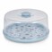 FITTO Cake Stand With Clear Dome Cover - Round Plastic Plate, Blue-Teal Base Ring, 30 cm