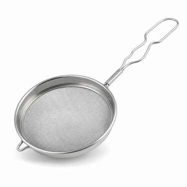 FITTO Mesh Strainer - 14 cm, Twisted Wire Handle, Silver, 14 cm Diameter x 30 cm Length