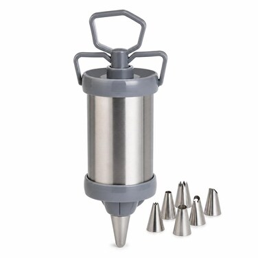 FITTO Stainless Steel Icing Syringe Set - With Nozzles, Grey