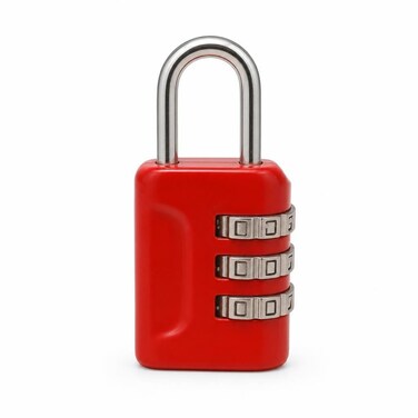 FITTO 3-Digit Combination Padlock - Resettable Code, Steel Shackle, Red