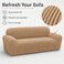 FITTO Stretch Sofa Cover - Ribbed Velvet-Feel Elastic Slipcover, Camel