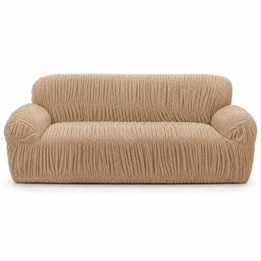 FITTO Stretch Sofa Cover - Ribbed Velvet-Feel Elastic Slipcover, Camel