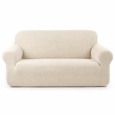 FITTO Stretch Sofa Cover - Waffle-Knit Elastic Slipcover, Cream
