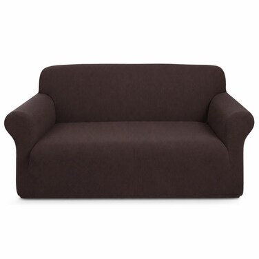 FITTO Stretch Sofa Cover - Plain Elastic Slipcover, Dark Brown