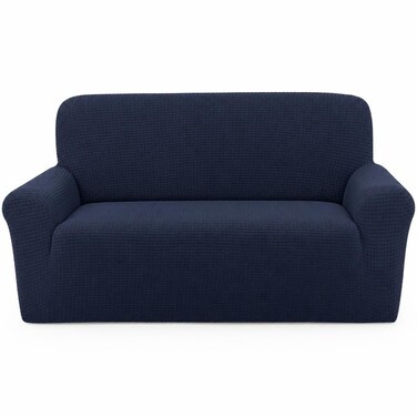 FITTO Stretch Sofa Cover - Waffle Grid Elastic Slipcover, Navy