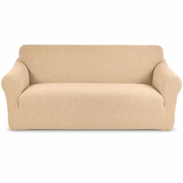 FITTO Stretch Sofa Cover - Waffle Grid Elastic Slipcover, Sand Beige