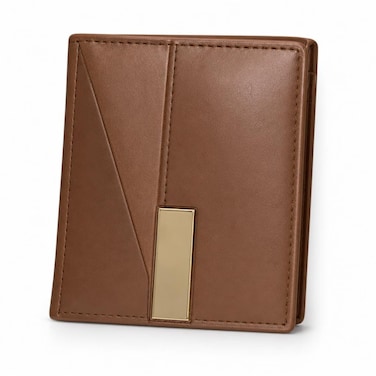 FITTO Men's Bifold Wallet - Multiple Card Slots and Note Compartment, Tan/Gold