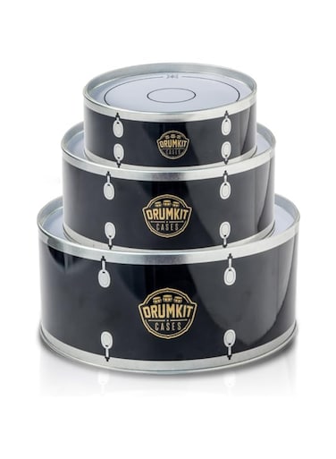 SUCK UK Drum Kit Storage Tin Set   Biscuit Tin Drums   Cake Storage Tins   Nesting Cake Tin Sets   Drummer Gifts &amp; Music Lover Gifts   Stackable Storage Boxes With Lids   Rock Star Food Storage