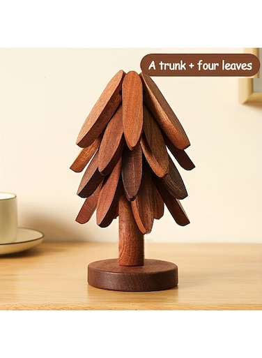 Solid Wood Tree-Shaped Coasters with 3/4 Leaves, Heat-Insulating &amp; High-Temperature Resistant, Multi-Use Pads for Pots Cups Casseroles, Home Kitchen Decor