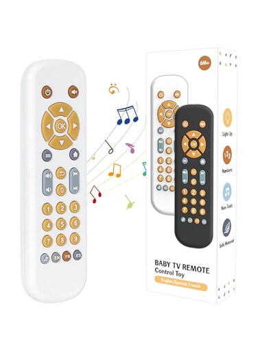 KASTWAVE Baby Remote Control Toy, Realistic Controller for Toddlers, Early Number Learning in 3 Languages (English, Spanish, French), BPA Free, Preschool Toys for 6-18 Months (White)