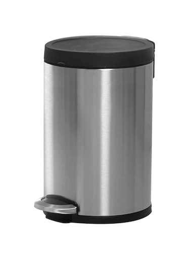 Royalford Stainless Steel Pedal Bins Hands Free Opening Slow Closing Lid Fingerprint Proof Body Silver 8L RF12243