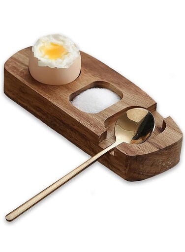 Wooden Egg Cups Holder Tray With a Spoons for Soft Boiled Eggs for Breakfast - No More Eggshells on Table or Plate - Egg Cup Gift Set