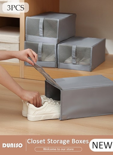 3PCS Shoe Storage Organizer Shoe Storage Cabinet Storage Bins for Closet Wardrobe Clothes Organizer, Shoe Bin, Shoe Organizer, Closet Storage Solution with Clear Window for Home
