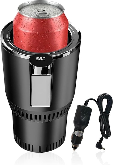 Car Cup Cooler and Heater, 2-in-1 Smart Cup for Car with LED Temperature Display Touch Control, Keep Drink Cold or Hot in Car Cup Holder Fits in Commuter Road Tripper, Black
