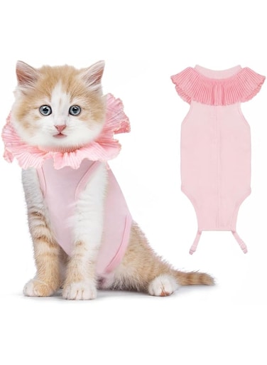 Tazweeq Cat Surgery Recovery Suit for Female Cat, Breathable Surgical Recovery Shirt for Abdominal Wounds Skin Diseases After Surgery, Soft Fabric Kitten Onesie, E-Collar Alternative for Cats(S Pink)