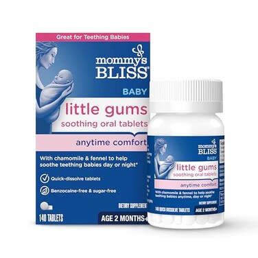 Mommy's Bliss Little Gums Soothing Oral Tablets, Great For Teething Babies, Benzocaine-Free &amp; Sugar-Free, 2 Months+, 1 Bottle (140 Tablets)