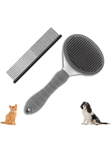 Vitra Pets Dog &amp; Cat Grooming Comb, Self-Cleaning Slicker Brushes with Smooth Handle, Pet Grooming Tool for Shedding Control (Grey)