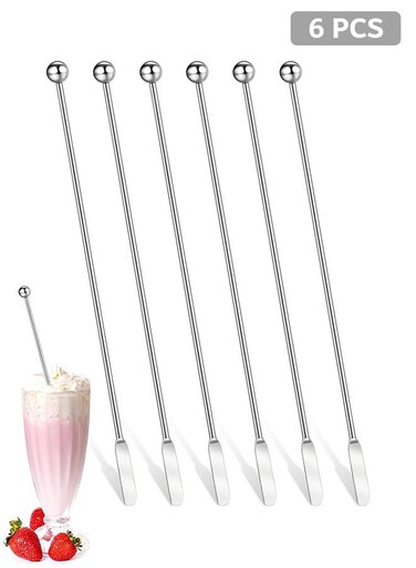 6 Pcs Stainless Steel Coffee Stirrers with Small Rectangular Paddles, Reusable Beverage Swizzle Metal Stick, for Coffee Chocolate Milk