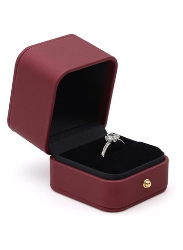 SWIUKPHE Ring Box, Premium Gorgeous Vintage Single Slot Square Leather Bearer Ring Box for Proposal Wedding Ceremony Anniversary(Wine Red)
