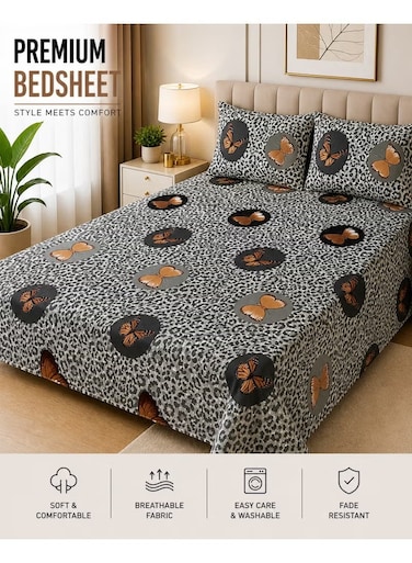 Queen Size Bedsheet Set with 2 Pillow Covers 220x220cm Soft Breathable Fabric 125 GSM Comfortable &amp; Fade Resistant