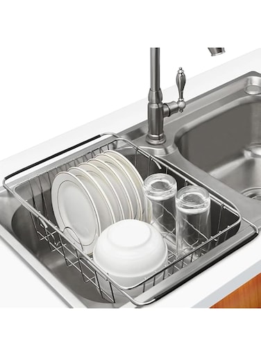 KASTWAVE Dish Drying Rack in Sink, Rustproof Stainless Over Sink Dish Drainer Rack Basket Shelf, 304 Stainless Steel Metal Dish Drainer, for Kitchen Counter and Sink, Dish Rack with Utensil Holder
