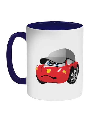 Cartoon Character Car Printed Coffee Mug Dark Blue/White/Red