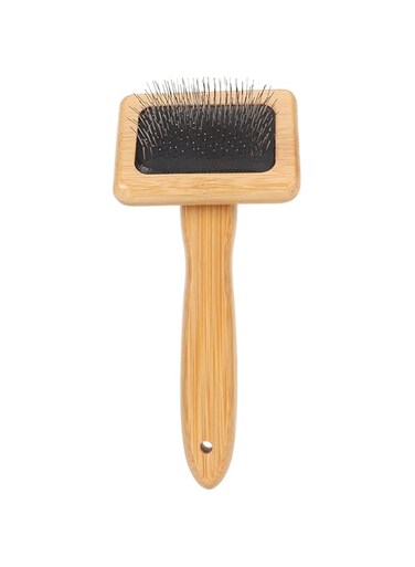 Cryfokt Macrame Slicker Comb with Bag Cushion, Quick Brushing, Finely Polished Bamboo Handle, Easy to Clean, Hanging Storage, Dog Slicker Brush Grooming Tool for Pet (S)